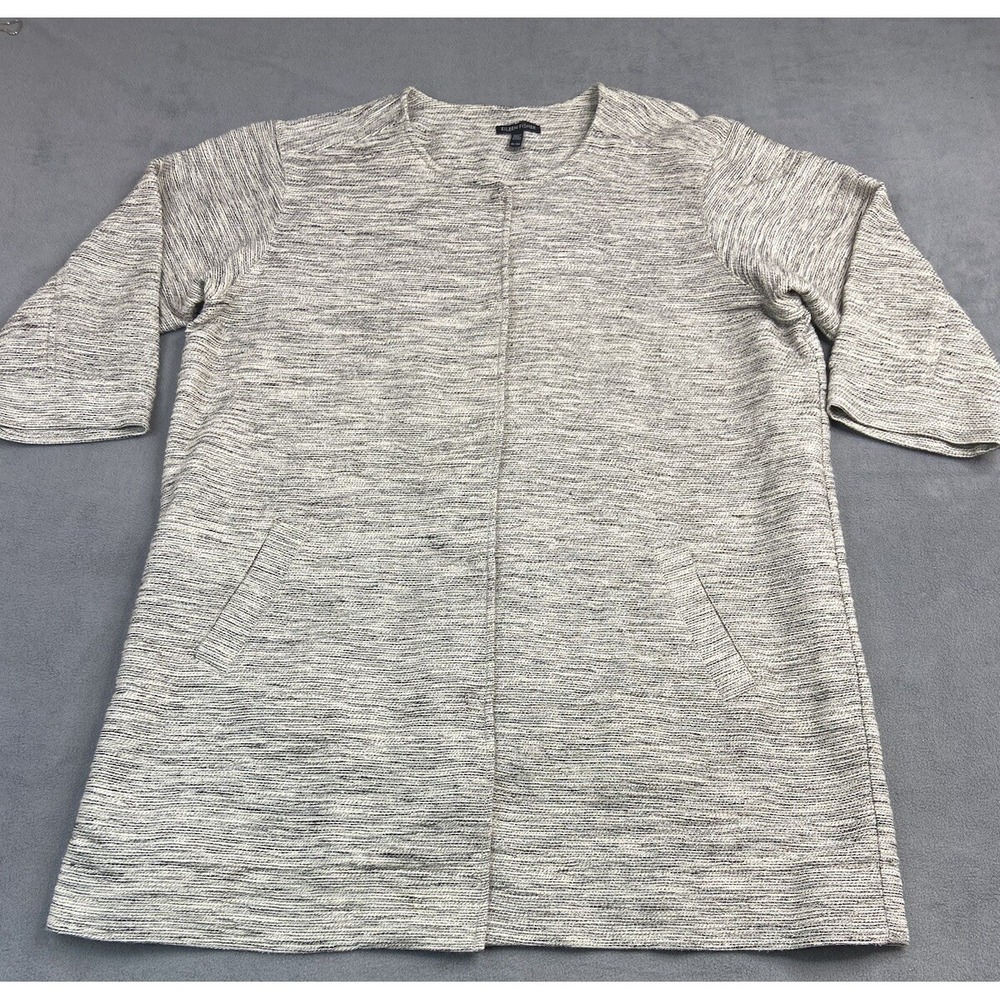 Eileen Fisher Jacket XL‎ Ecru Tweed Minimalist Lagenlook Long Snap Career GG214